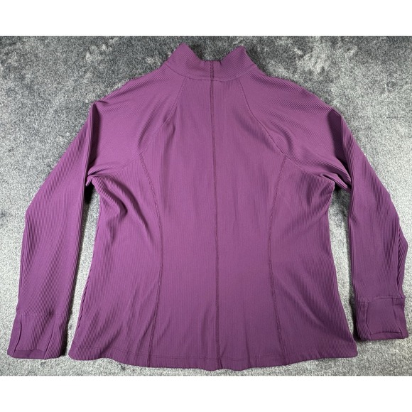 Athleta Henley Salutation Top 2X Pinot Plum Thumb Holes Snap Ribbed‎ Mock Neck - Picture 9 of 9